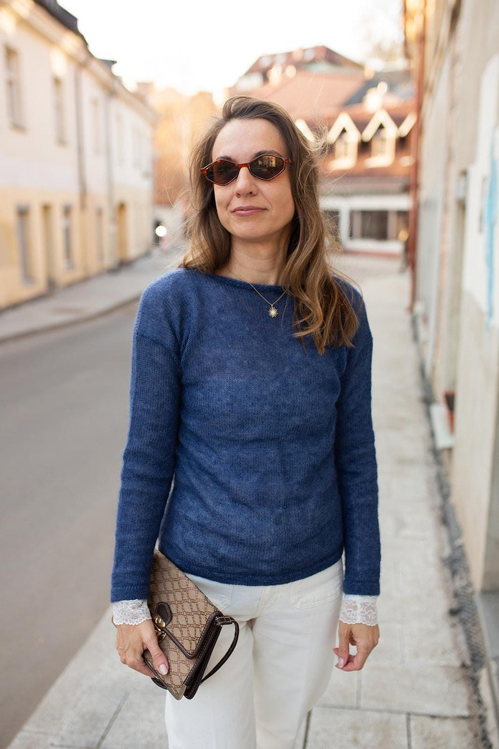 Handmade Mohair Silk Sweater for Women, Soft Blue Knit Pullover, Lightweight Luxury Mohair Jumper