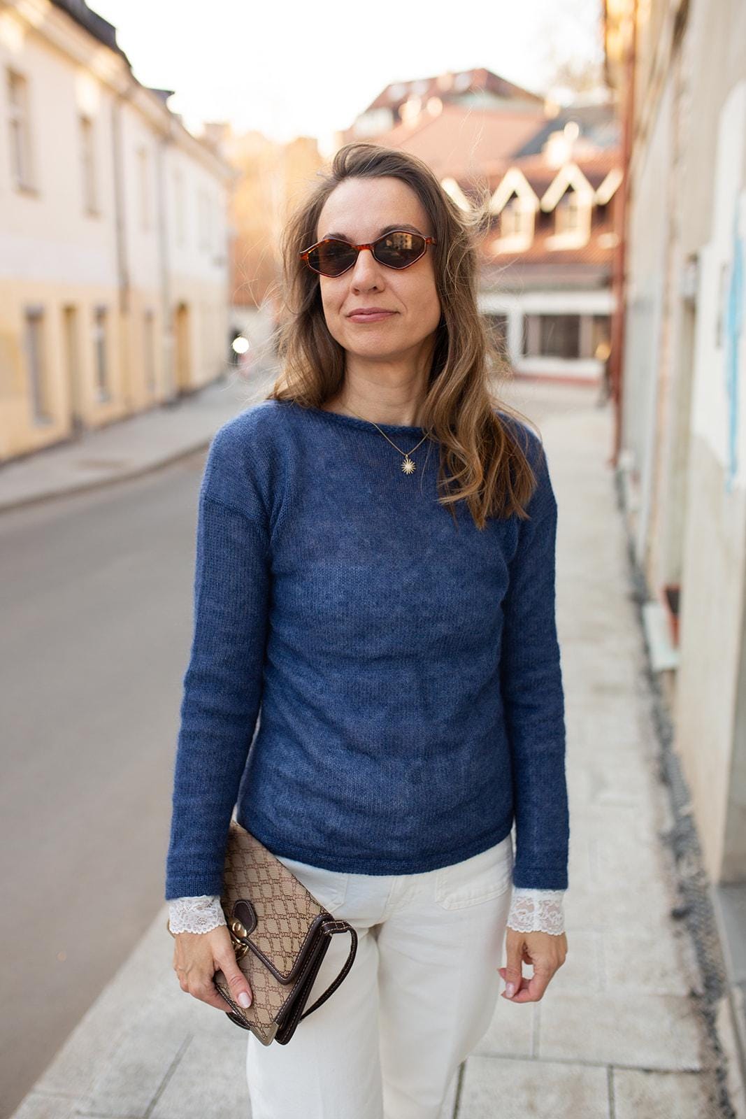 Handmade Mohair Silk Sweater for Women, Soft Blue Knit Pullover, Lightweight Luxury Mohair Jumper