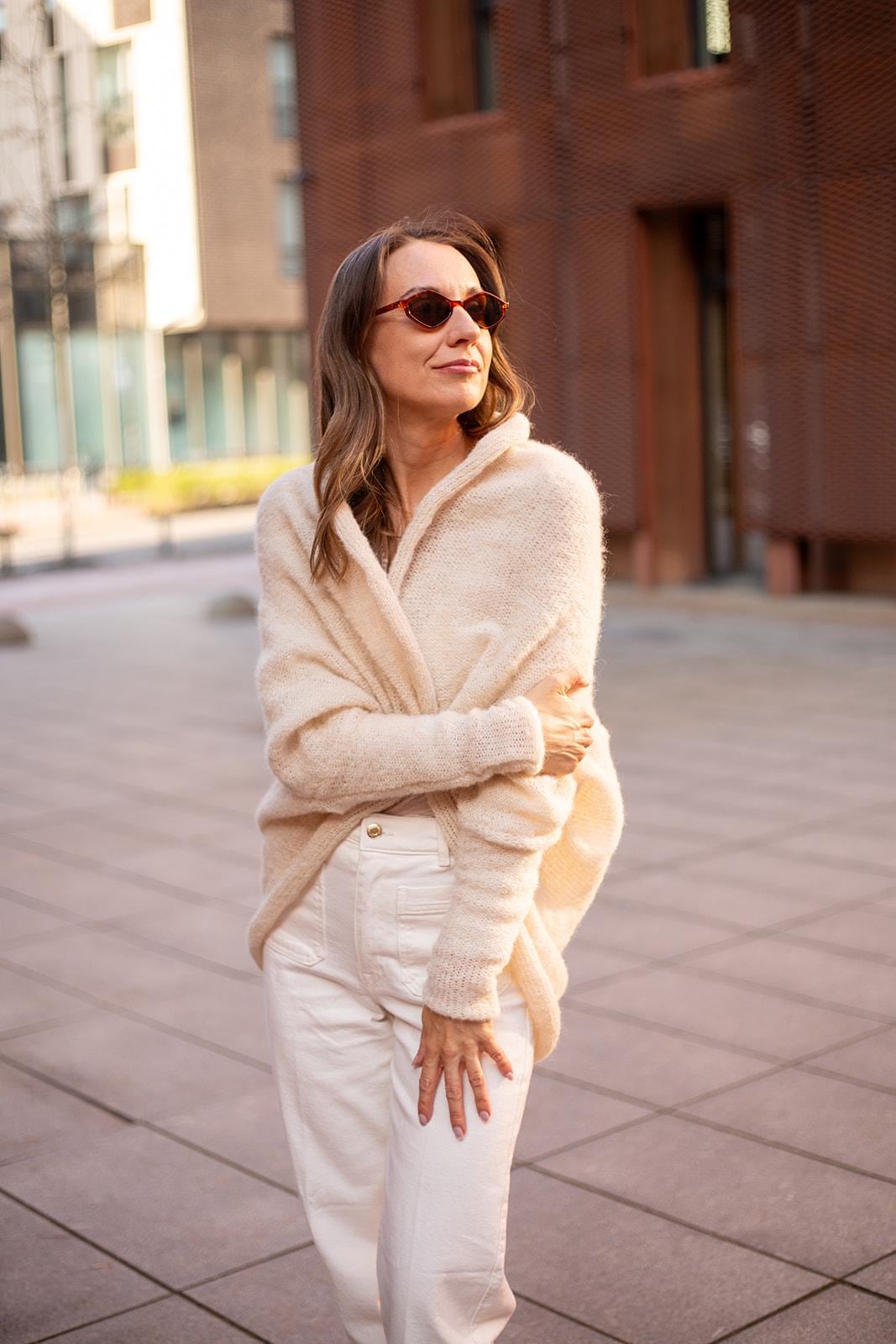 Cream ivory boho cardigan alpaca silk, handmade wrap sweater,  soft lightweight knitwear, cozy minimalist bohemian sweater