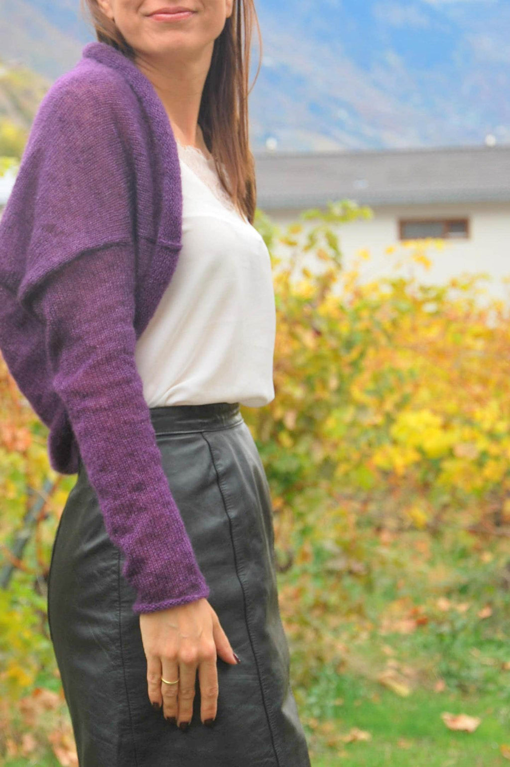 Dark Purple Mohair Silk Bolero: Knitted Bridal Cover-Up