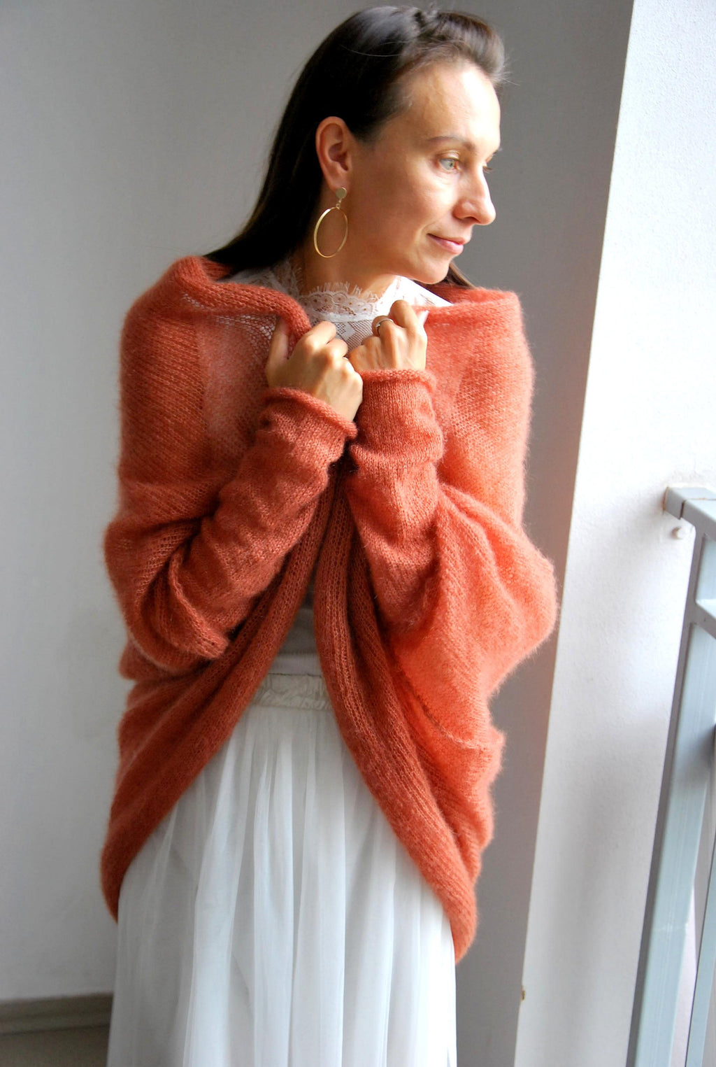 Handmade Rust Mohair Silk Cardigan: Bridal Wedding Cape