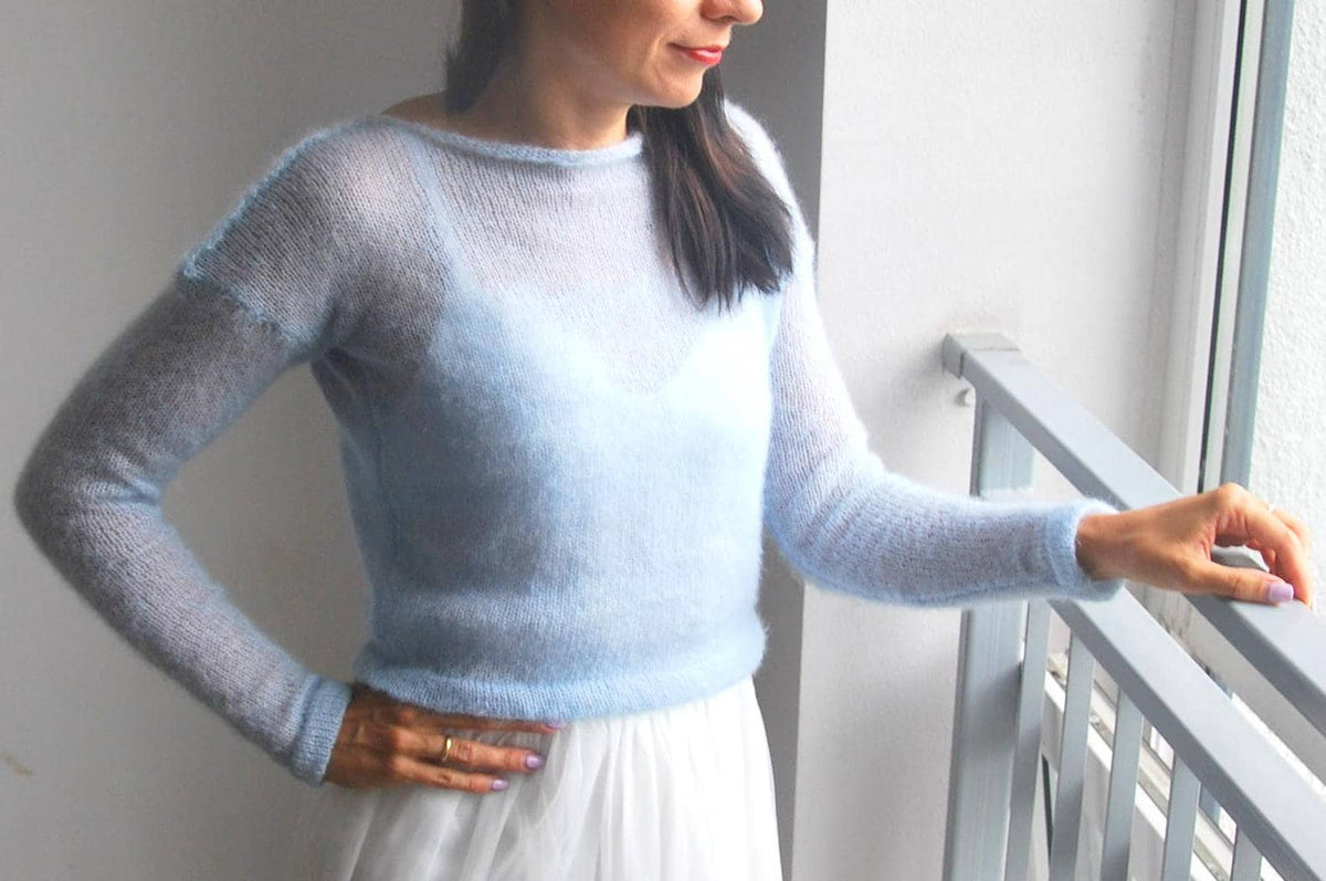 Handmade Mohair Silk Pullover: Light Blue Bridal Sweater
