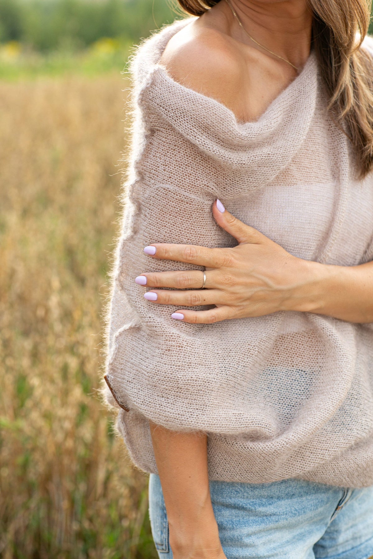 Light beige mohair silk sweater, mohair silk pullover, soft bridal sweater, knitted pullover, mohair poncho, mohair silk poncho
