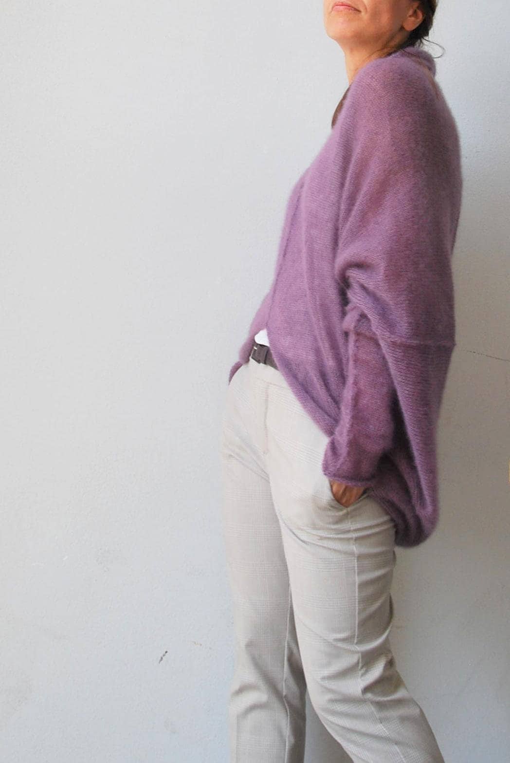 Mohair Cardigan: Heathered Purple Bohemian Silk Cape