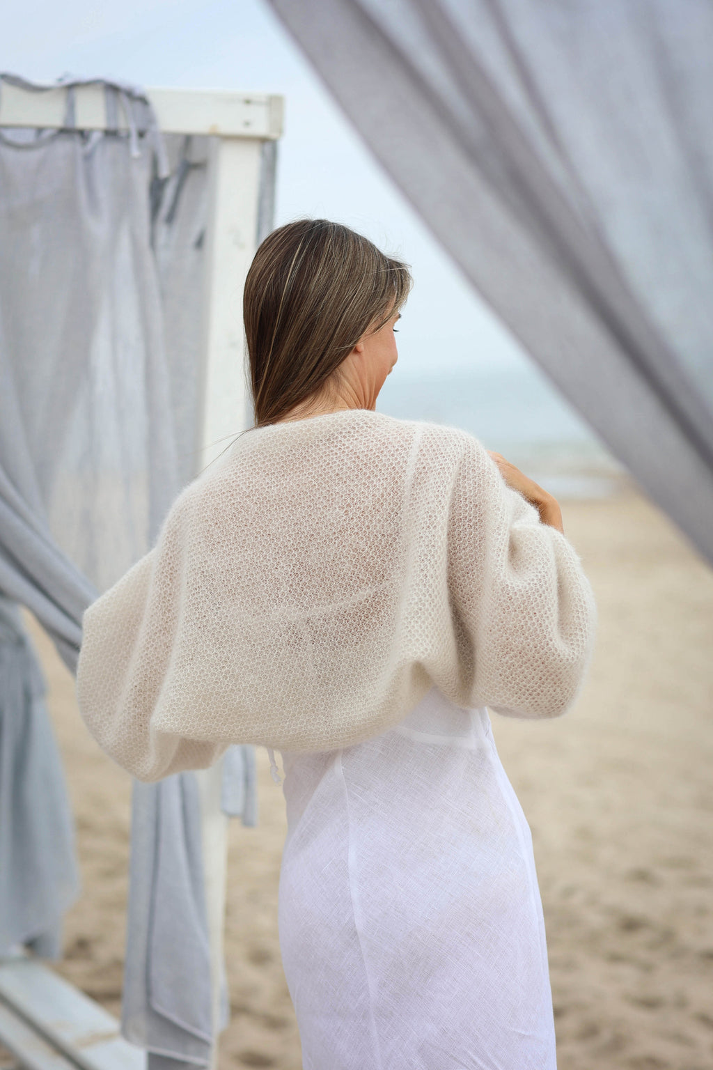 White Mohair Bridal Bolero - Balloon Sleeve Wedding Shrug