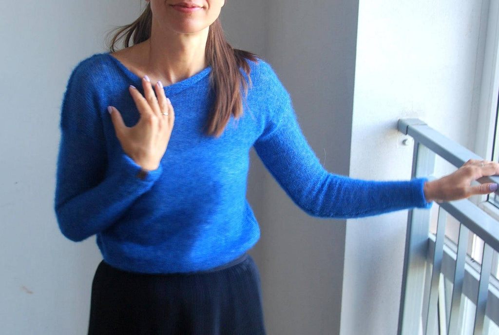 Cobalt Blue Mohair Silk Pullover: Handmade Bridal Sweater