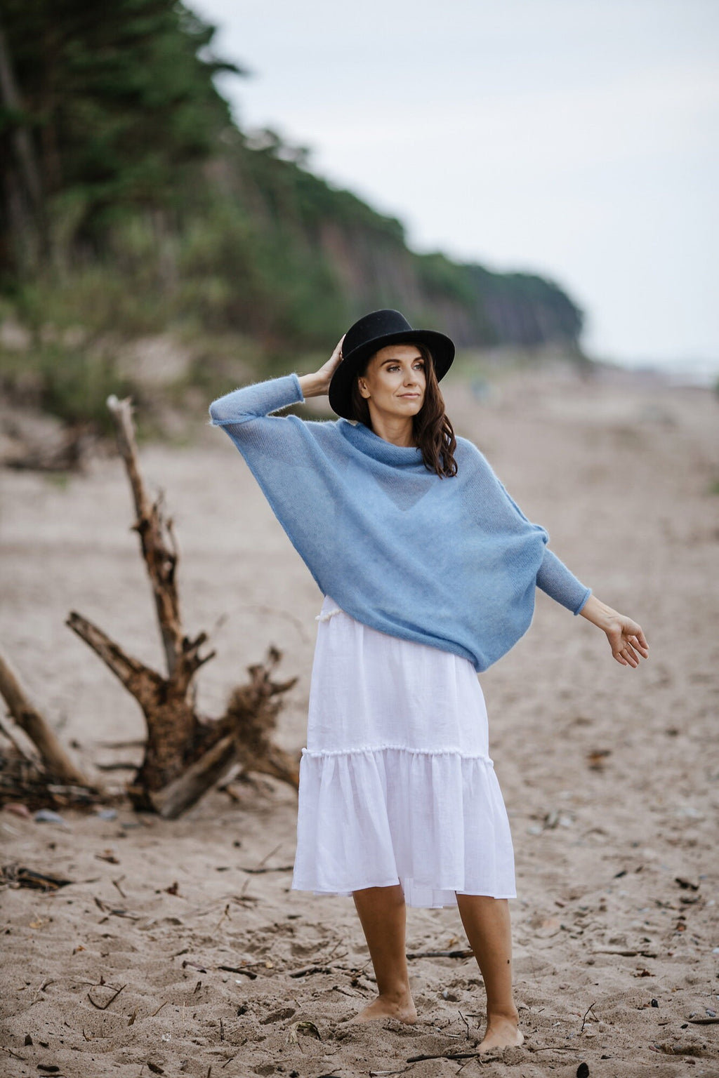 Blue Mohair Silk Cocoon Poncho: Bridal Sweater Jacket