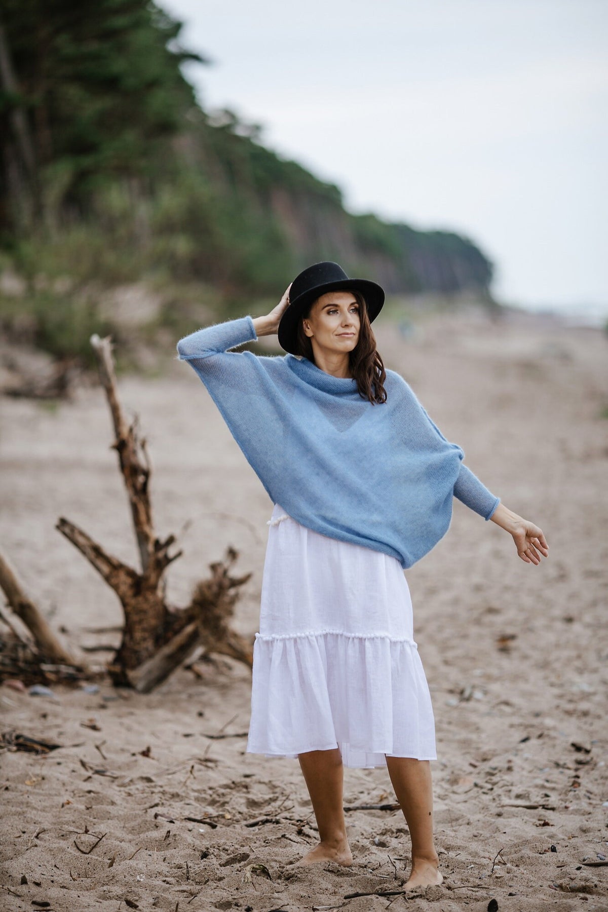 Blue Mohair Silk Cocoon Poncho: Bridal Sweater Jacket