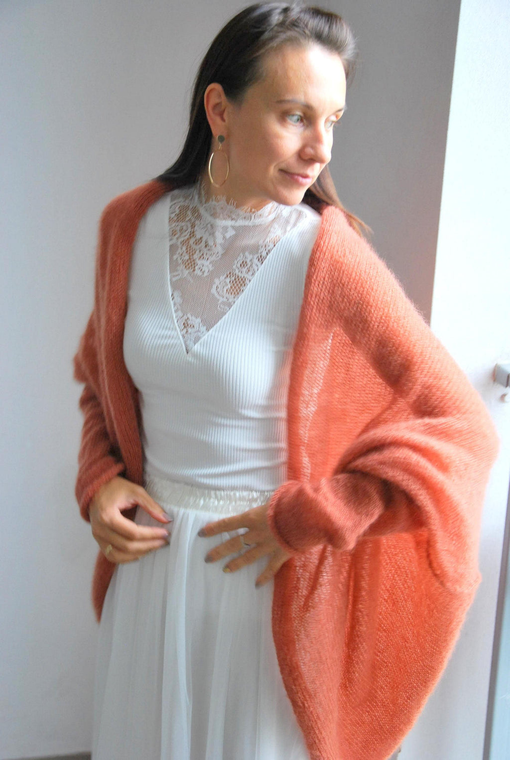 Handmade Rust Mohair Silk Cardigan: Bridal Wedding Cape