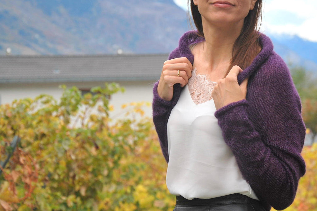 Dark Purple Mohair Silk Bolero: Knitted Bridal Cover-Up