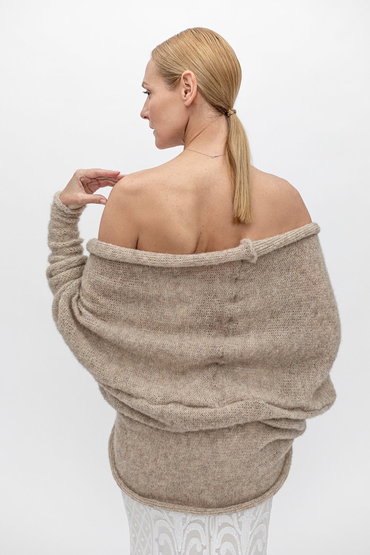 Beige Alpaca Silk Bridal Cardigan: Soft Knit Wedding Shrug