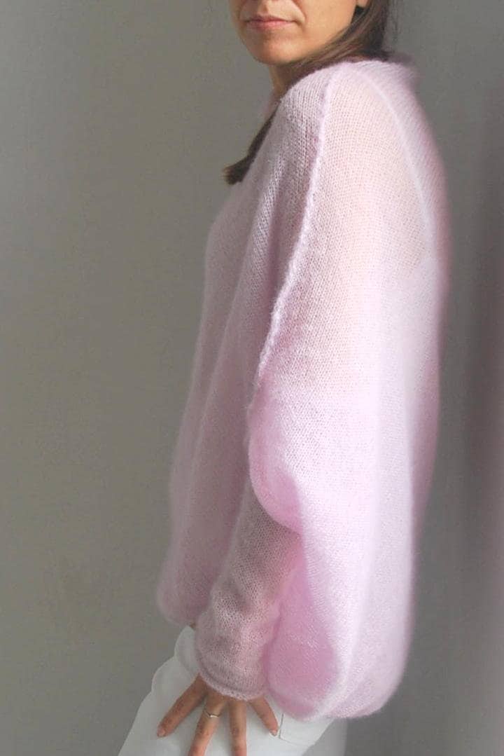 Handmade Mohair Silk Poncho Sweater - Light Pink Knit Cardigan