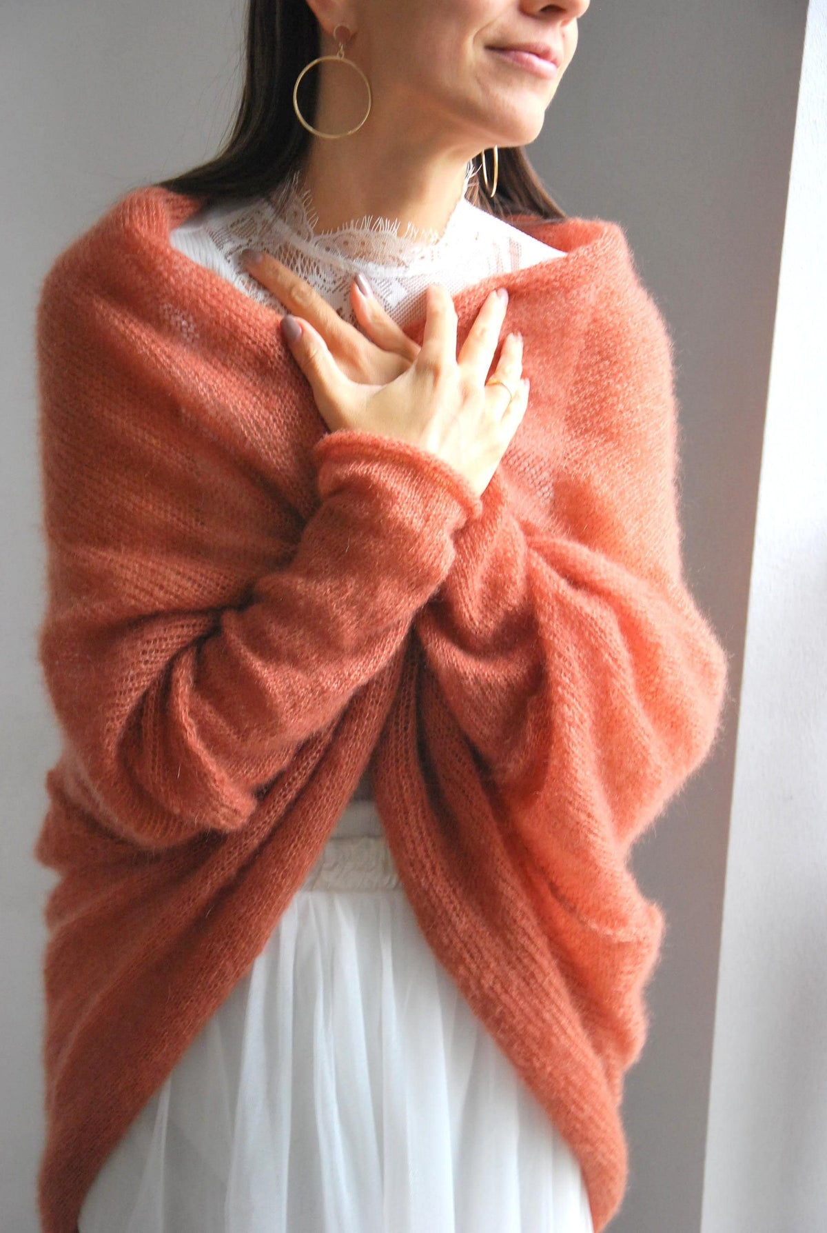 Handmade Rust Mohair Silk Cardigan: Bridal Wedding Cape