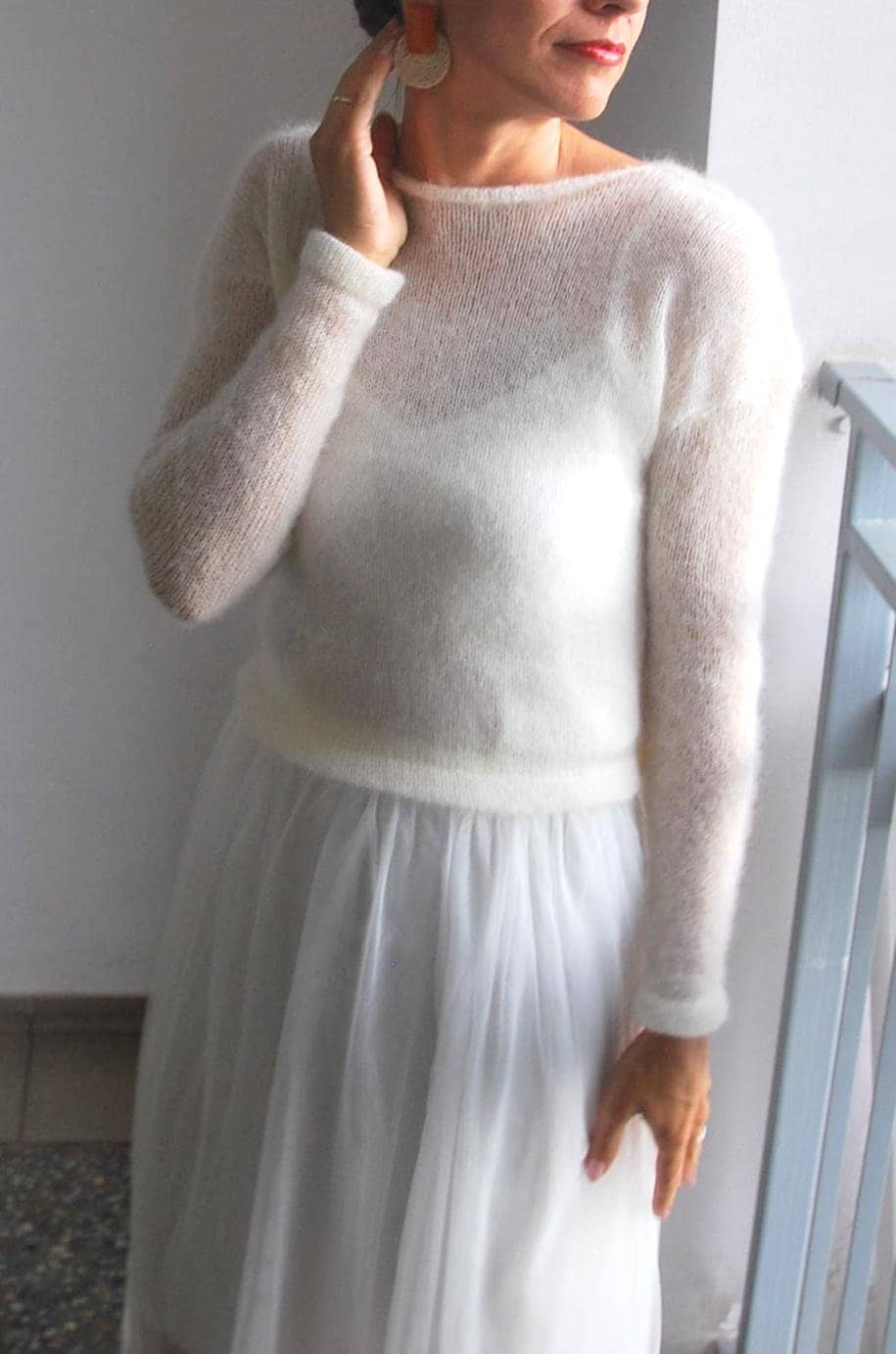 Mohair Silk Knit Sweater - Ivory Bridal Pullover
