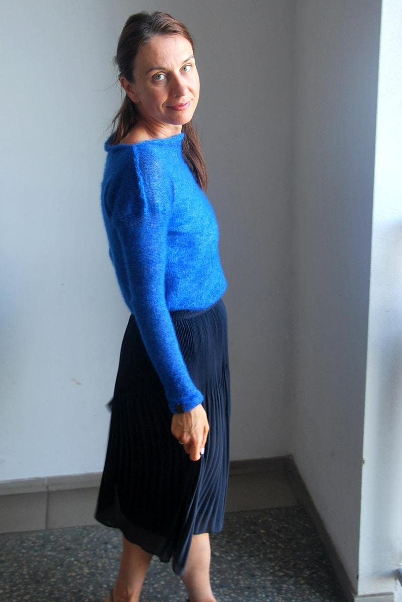 Cobalt Blue Mohair Silk Pullover: Handmade Bridal Sweater