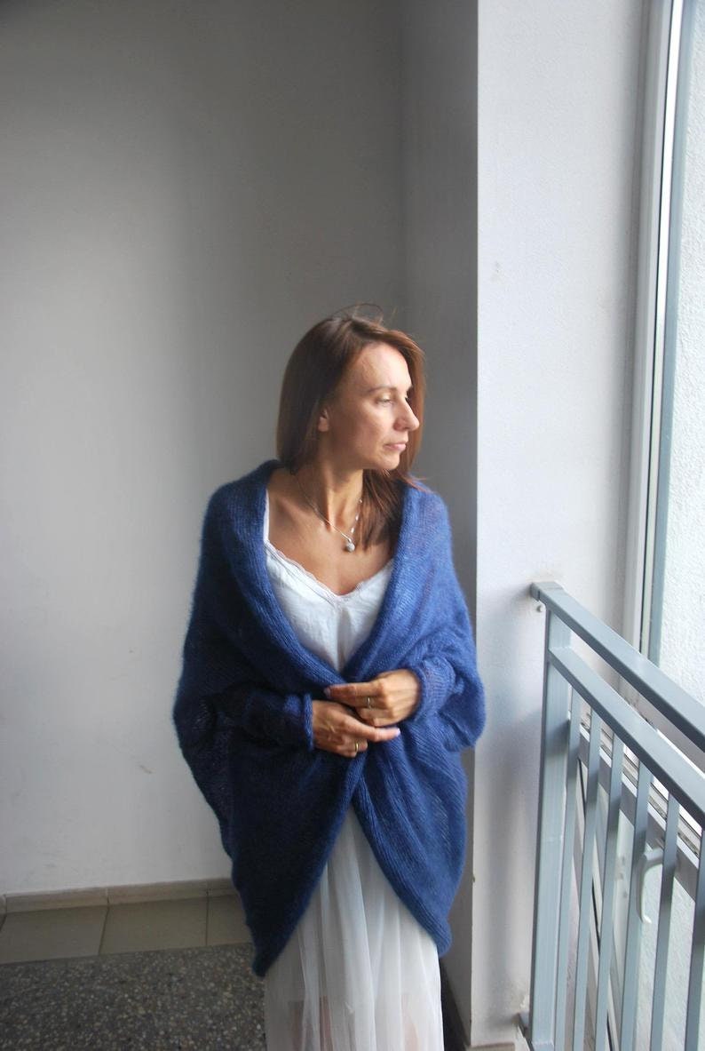 Navy Blue Mohair Silk Cardigan: Soft Bridal Wedding Cape