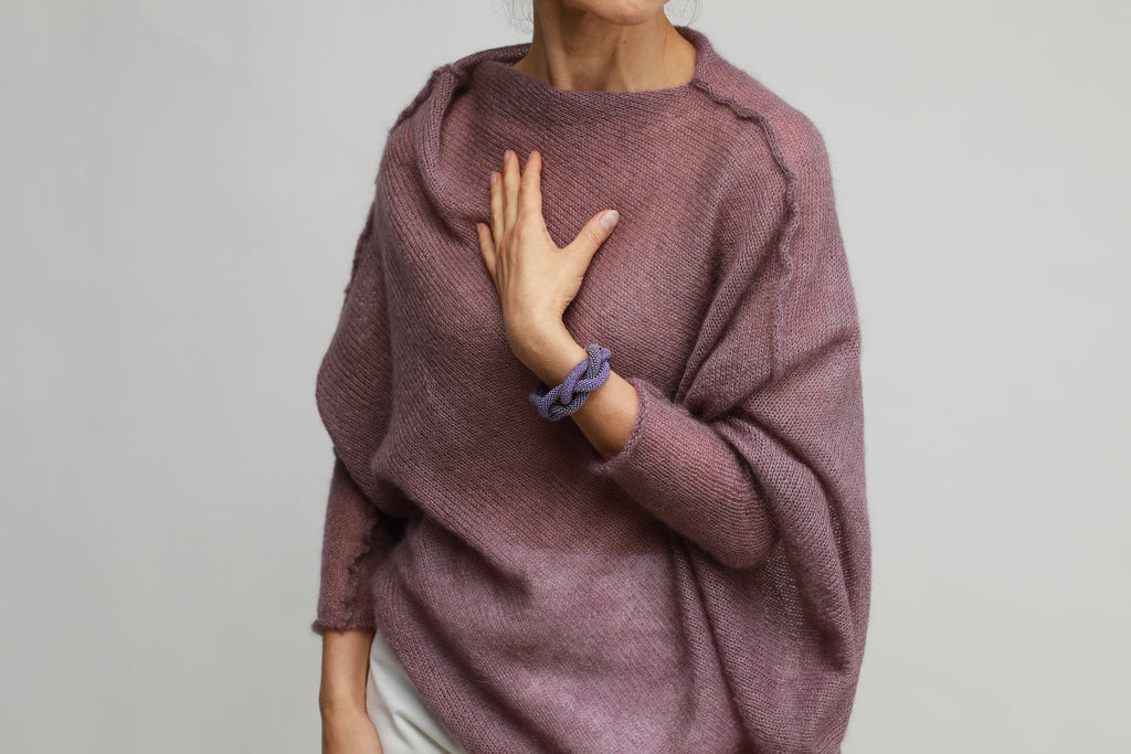 Heather Mohair Silk Poncho: Lightweight Knit Cardigan Cape