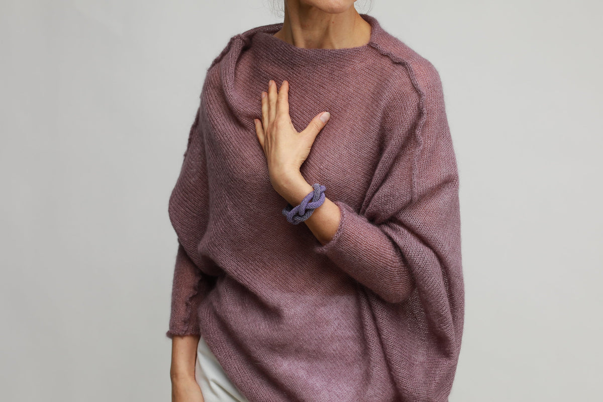 Heather Mohair Silk Poncho: Lightweight Knit Cardigan Cape