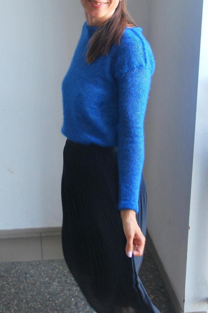 Cobalt Blue Mohair Silk Pullover: Handmade Bridal Sweater