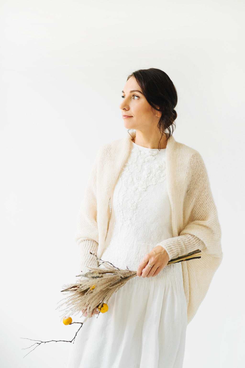 Off White Alpaca Silk Cardigan: Bridal Wedding Shrug