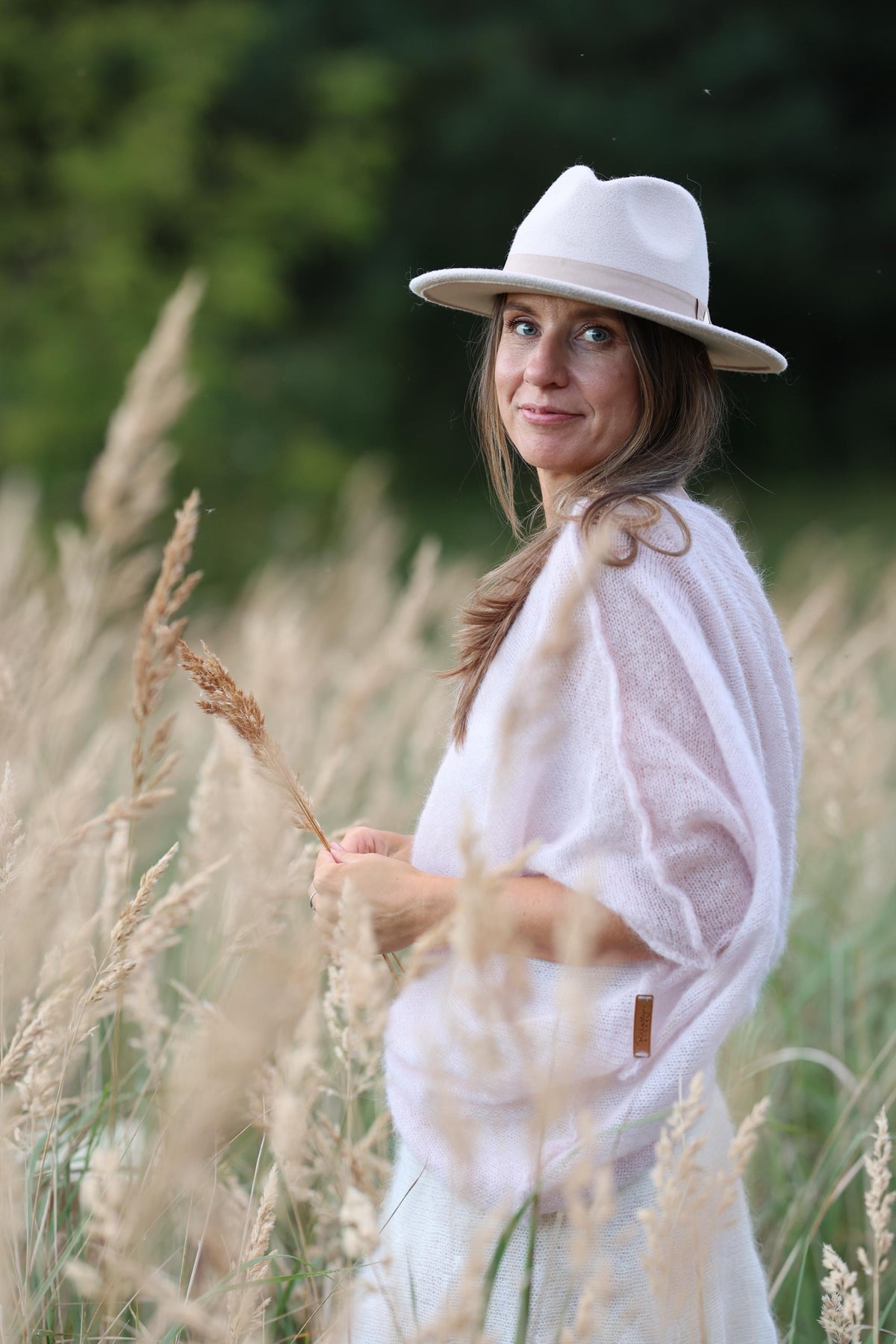 Handmade Mohair Silk Sweater: Pink Knit Poncho Pullover