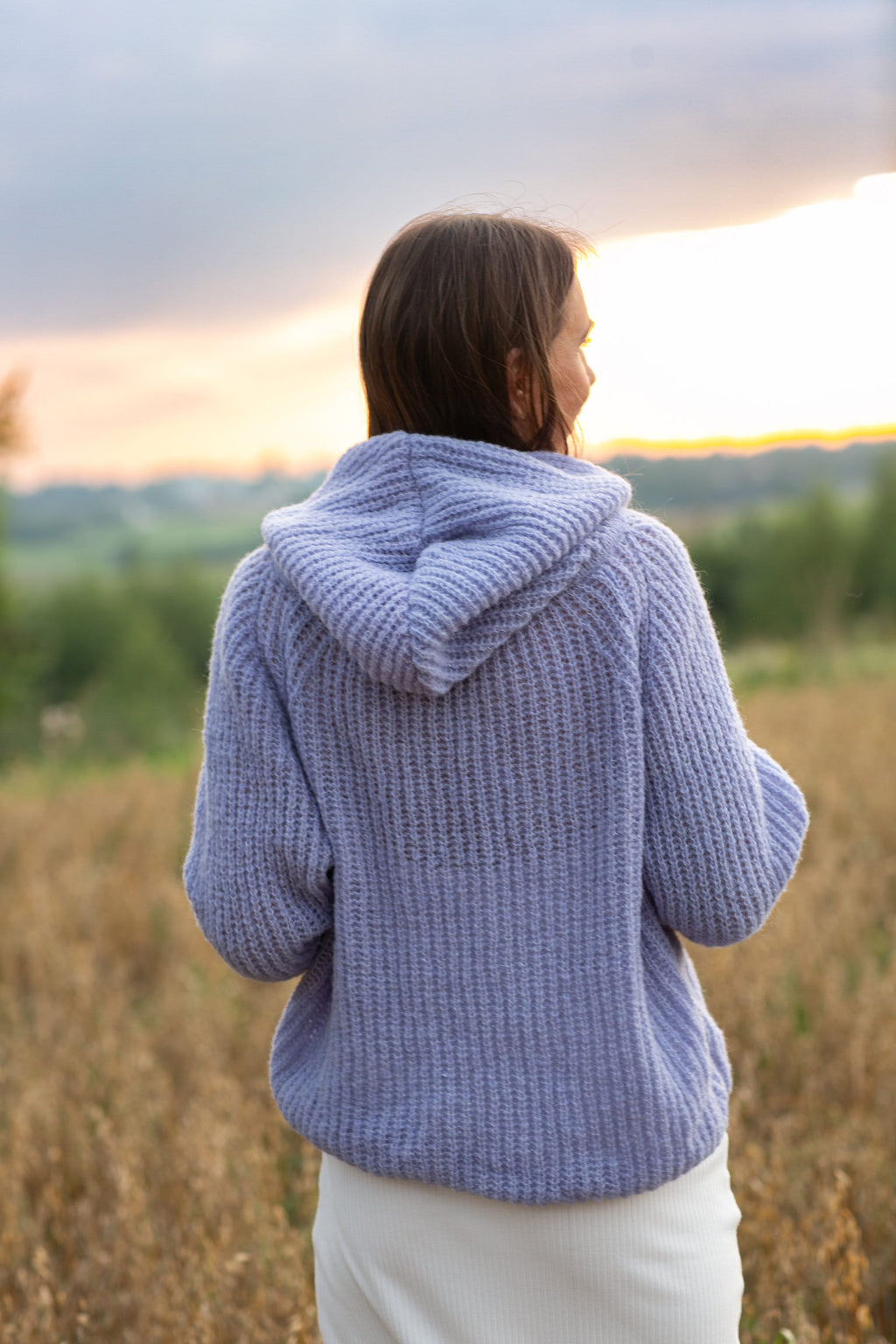 Handmade Alpaca Silk Hoodie Sweater: Lavender Knit Cardigan