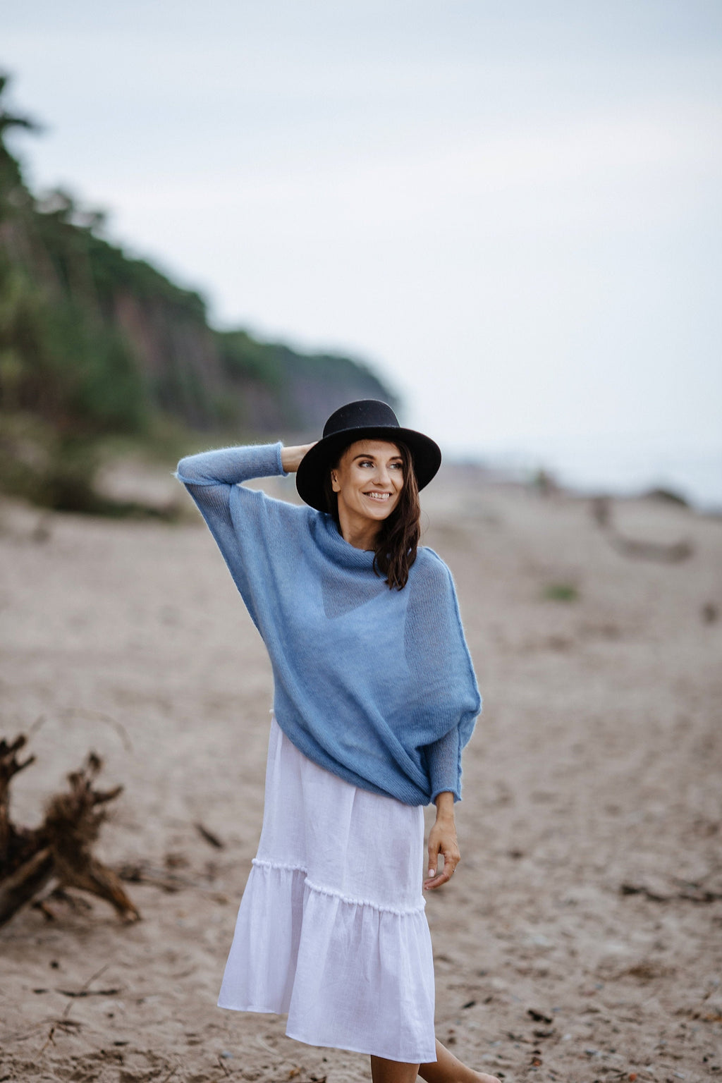 Blue Mohair Silk Cocoon Poncho: Bridal Sweater Jacket