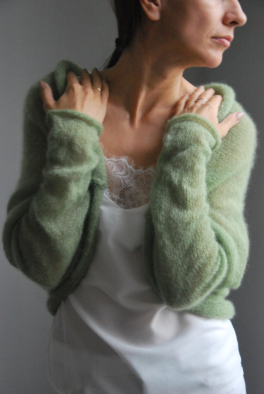 Apple Green Mohair Silk Bolero: Bridal Shrug Cover-Up