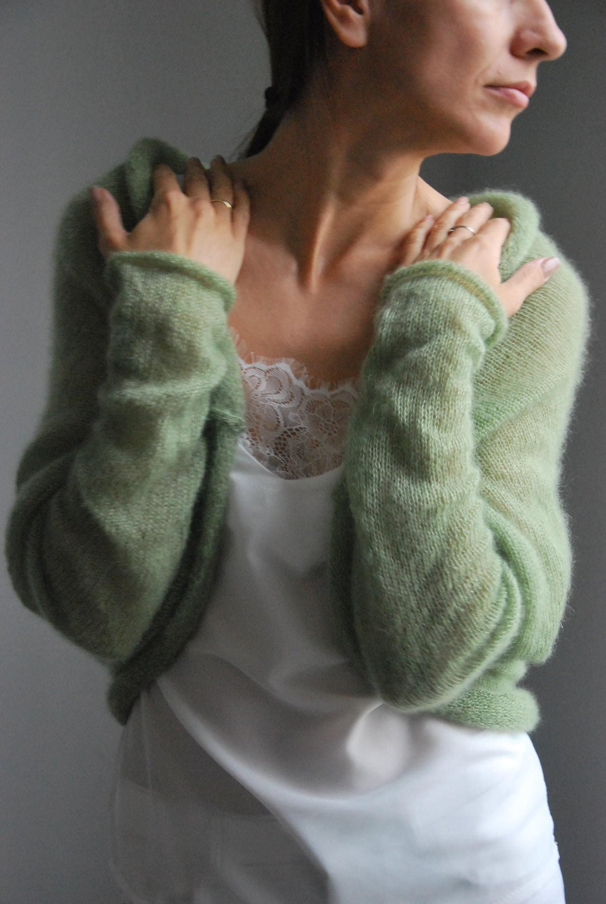 Apple Green Mohair Silk Bolero: Bridal Shrug Cover-Up