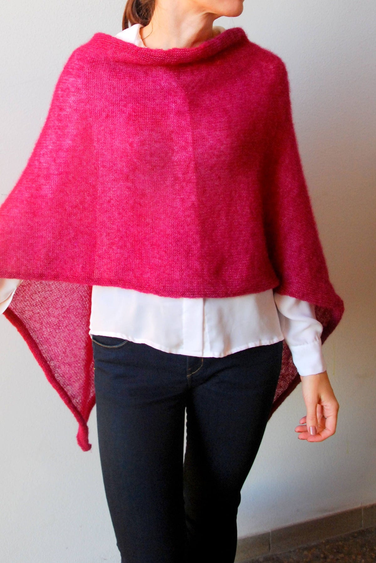 Dark Rose Mohair Wedding Shawl: Knit Bridal Cape