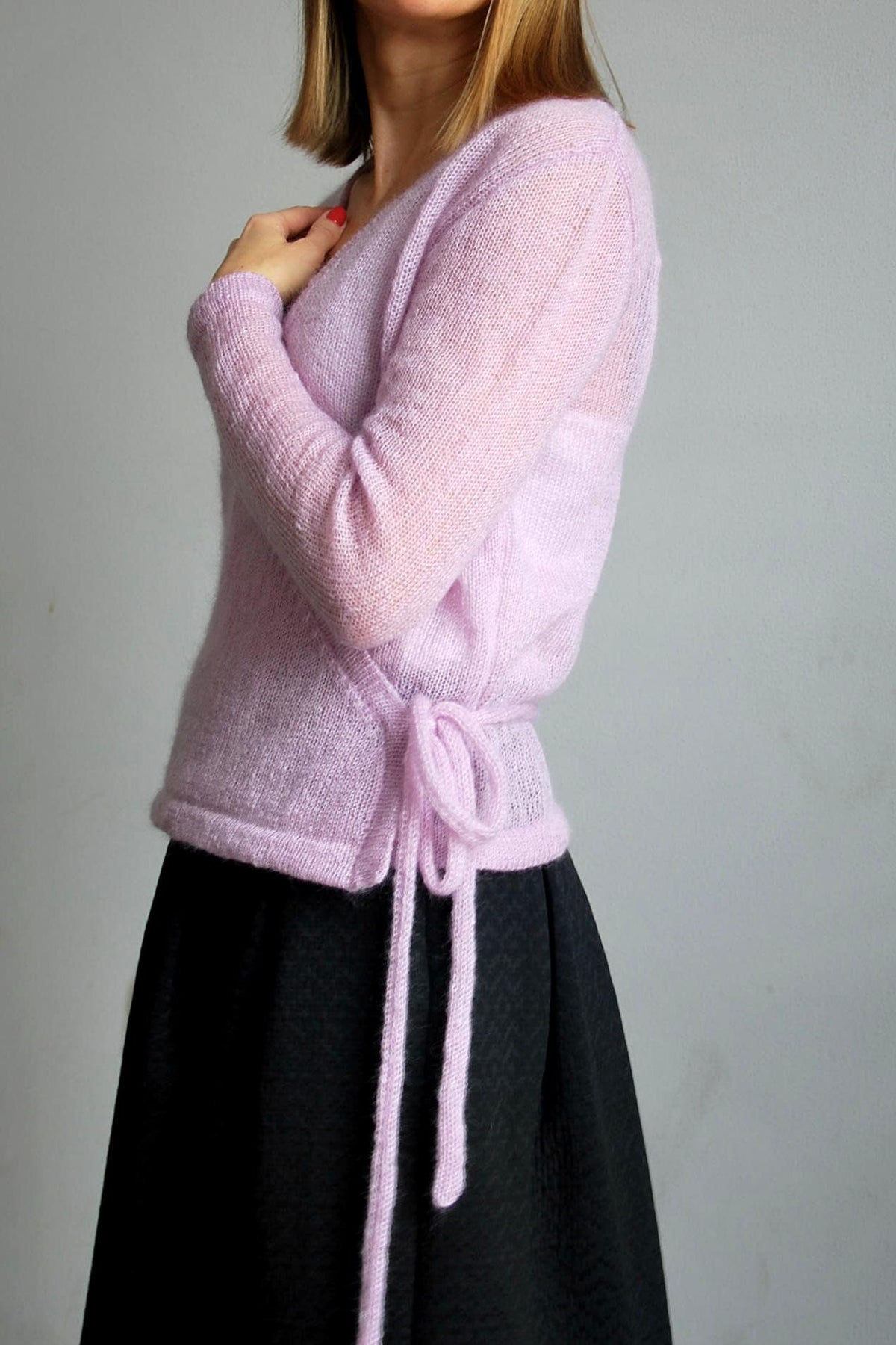 Pink Mohair Wrap Sweater: Bridal Cardigan, Silk Knit Pullover