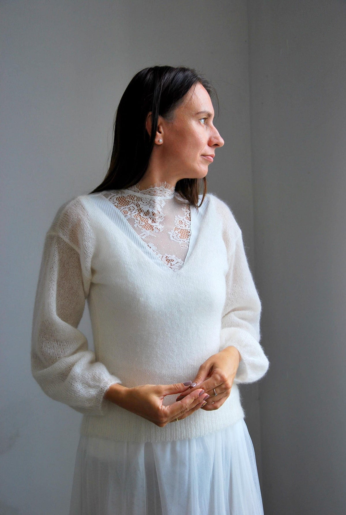 Off White Mohair Silk Sweater: Bridal Pullover Jacket
