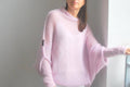 Handmade Mohair Silk Poncho Sweater - Light Pink Knit Cardigan