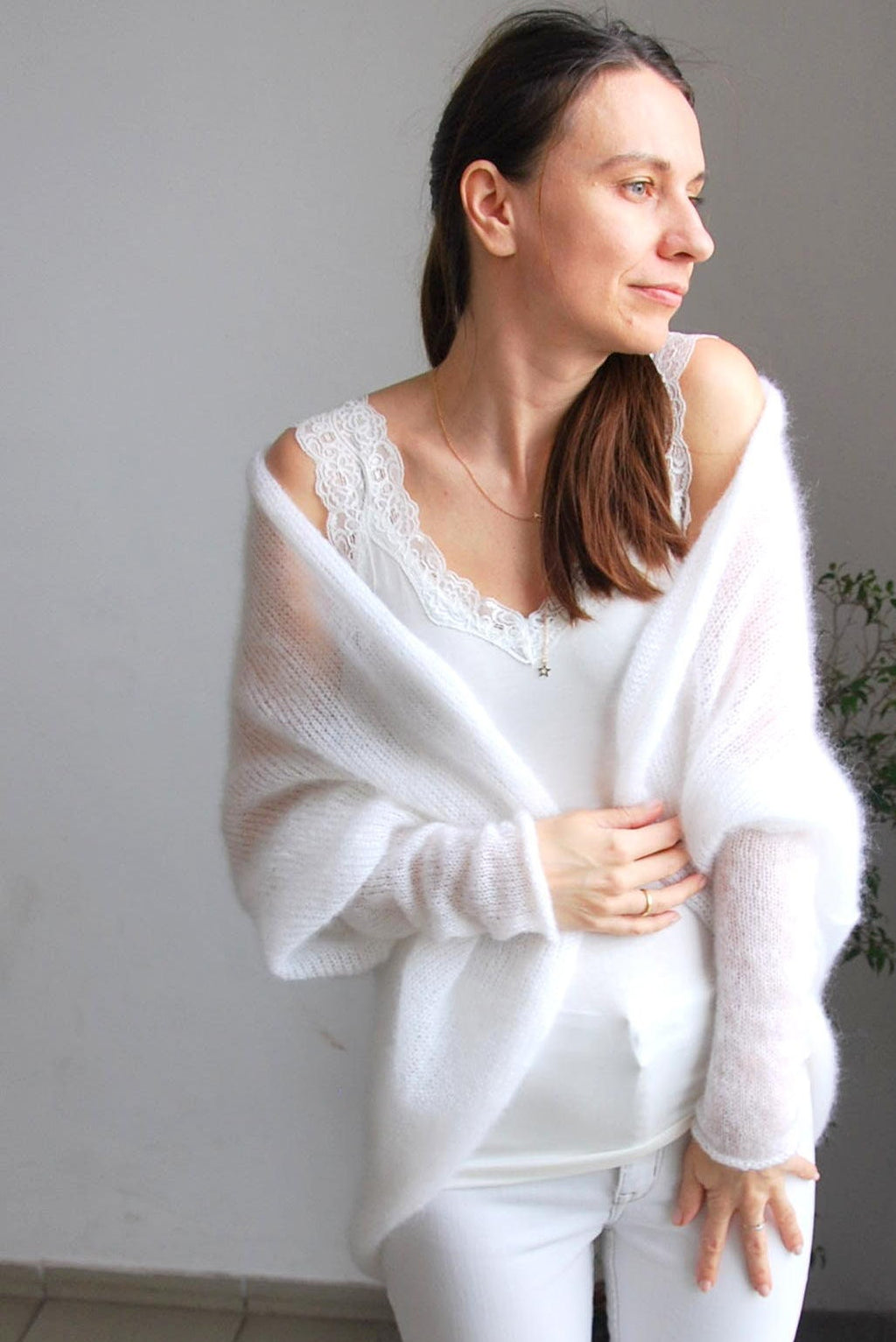 Handmade Mohair Wedding Cardigan: White Silk Bridal Sweater