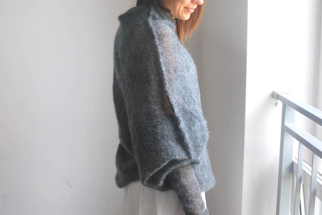 Ash Gray Mohair Silk Sweater: Knitted Pullover