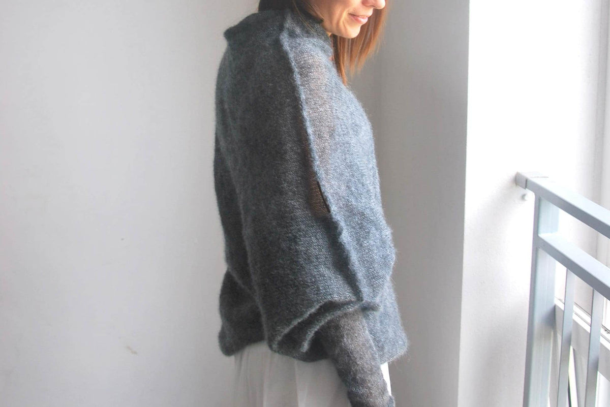 Ash Gray Mohair Silk Sweater: Knitted Pullover