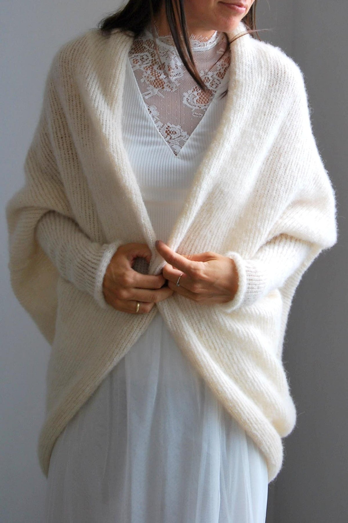 Ivory Alpaca Silk Knit Cardigan: Bridal Wedding Shrug