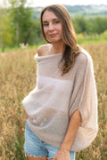 Light beige mohair silk sweater, mohair silk pullover, soft bridal sweater, knitted pullover, mohair poncho, mohair silk poncho