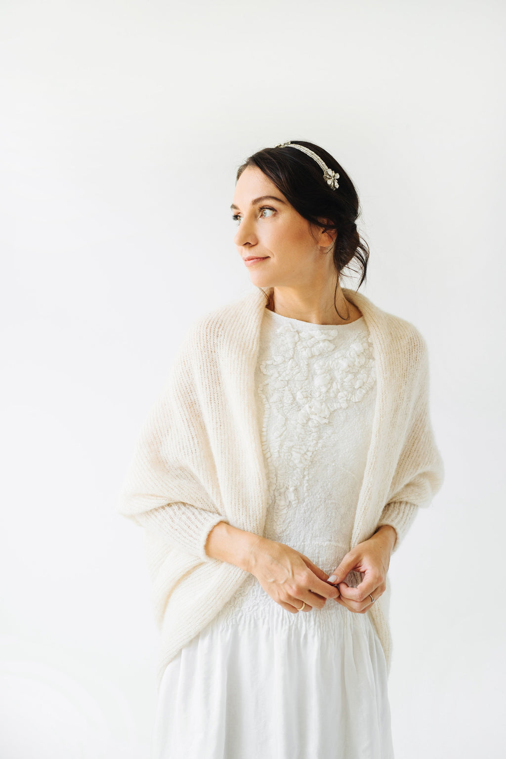 Off White Alpaca Silk Cardigan: Bridal Wedding Shrug
