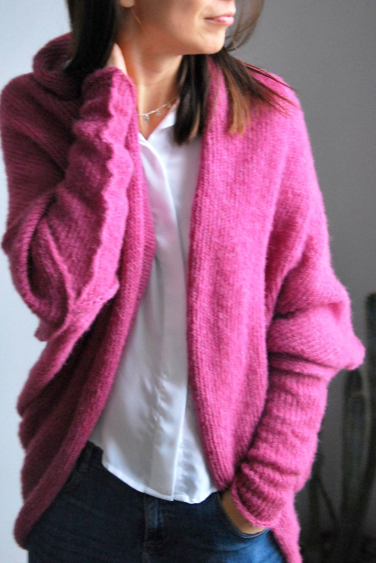 Handmade Alpaca Silk Cardigan: Oversize Heather Knit Sweater