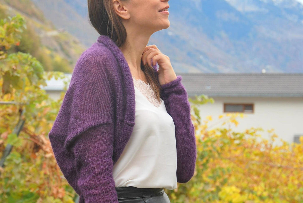 Dark Purple Mohair Silk Bolero: Knitted Bridal Cover-Up