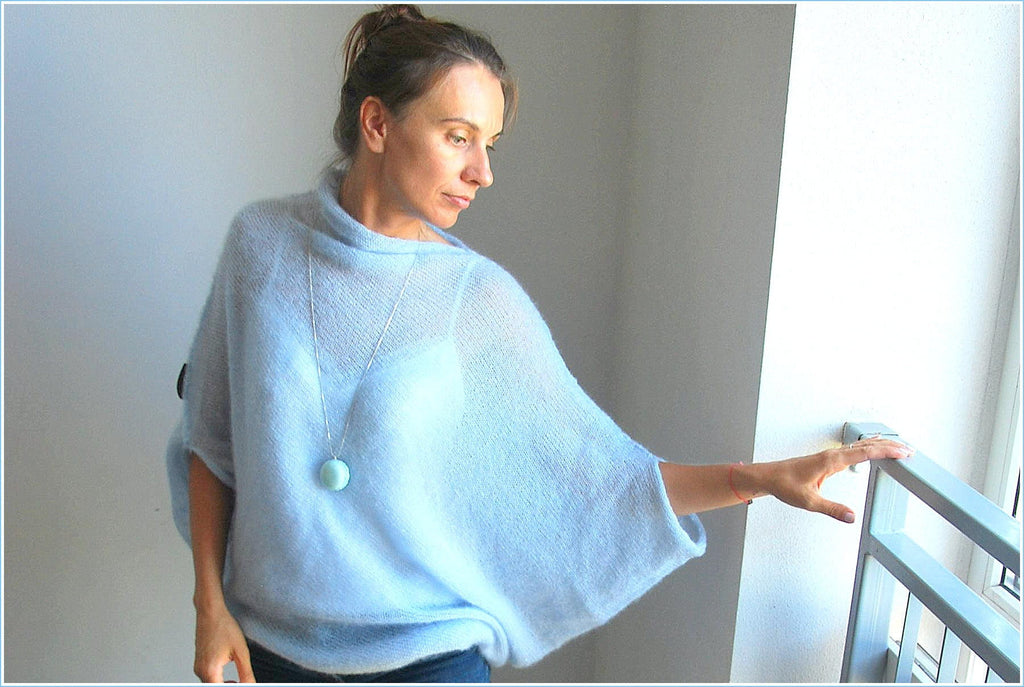 Handmade Mohair Knit Cardigan: Sky Blue Bridal Sweater
