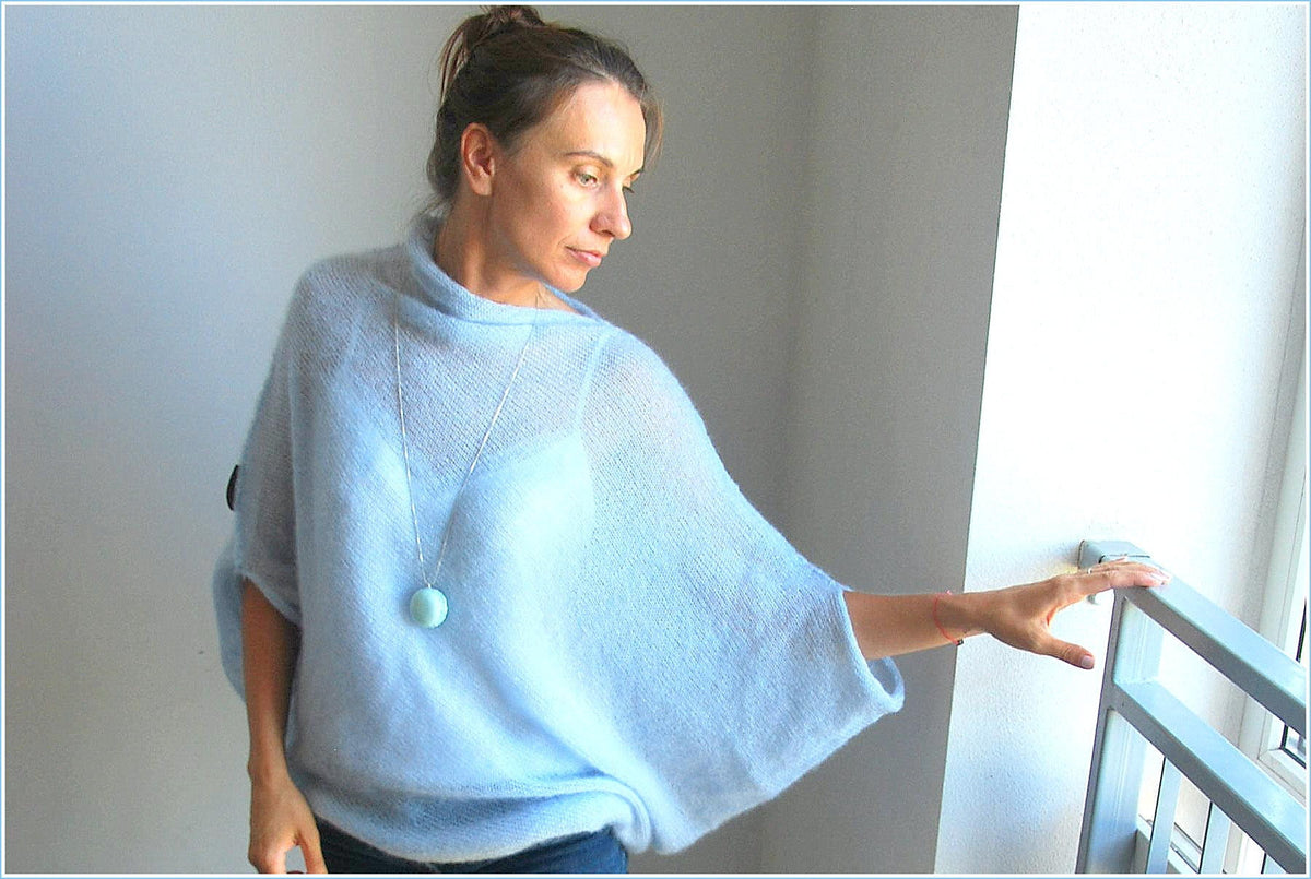 Handmade Mohair Knit Cardigan: Sky Blue Bridal Sweater