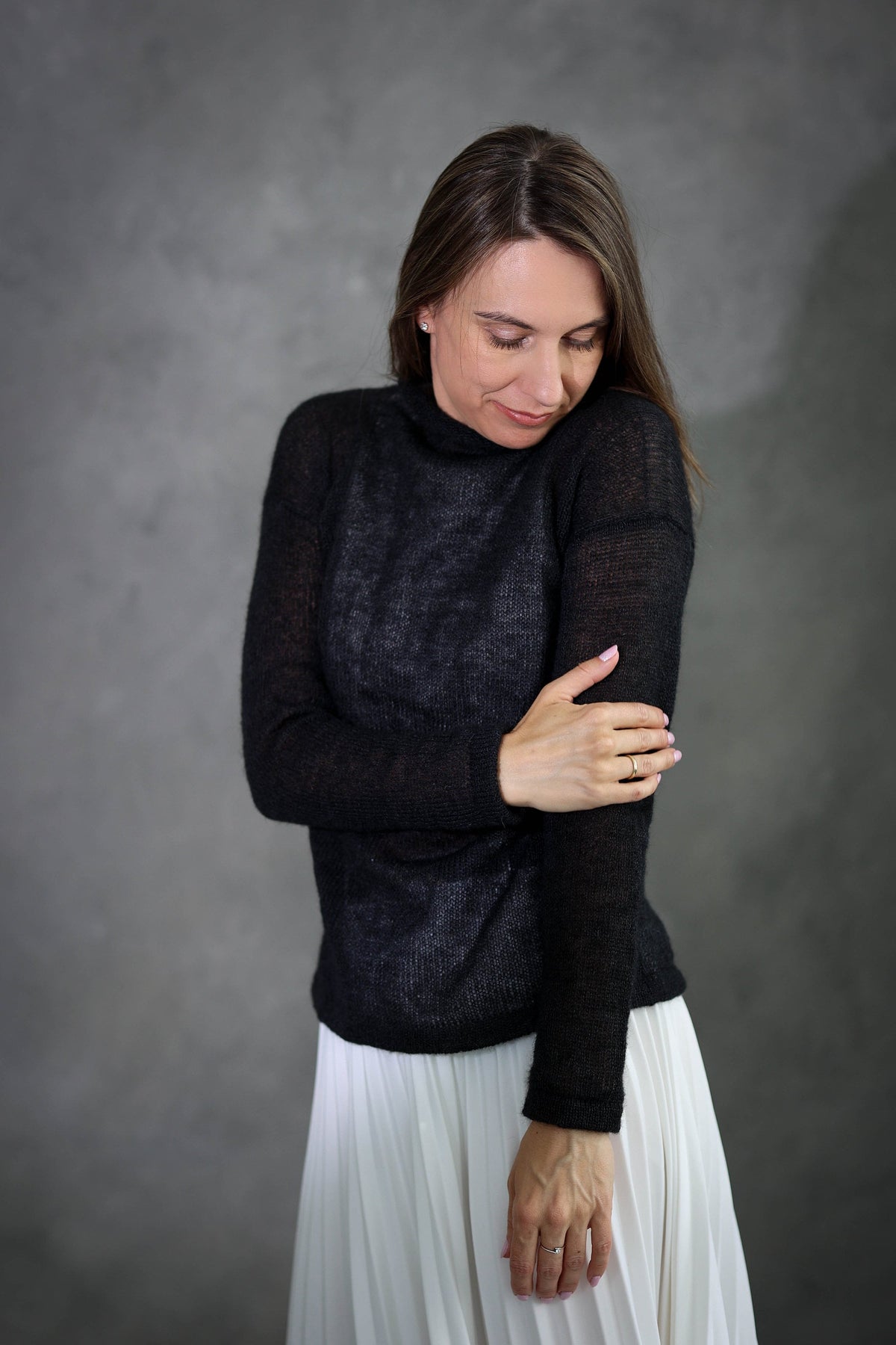 Black Mohair Silk Pullover: High Neck Soft Sweater