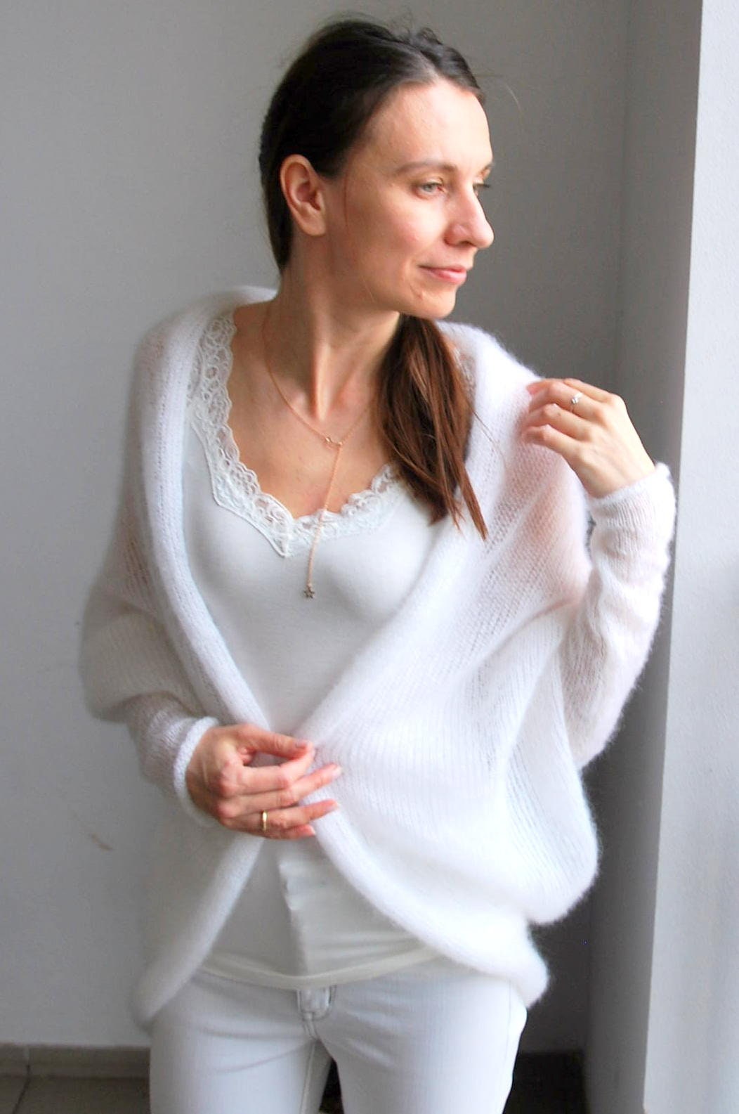 Handmade Mohair Wedding Cardigan: White Silk Bridal Sweater