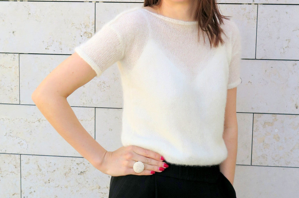 Mohair Silk Knit Sweater: Ivory Bridal Pullover