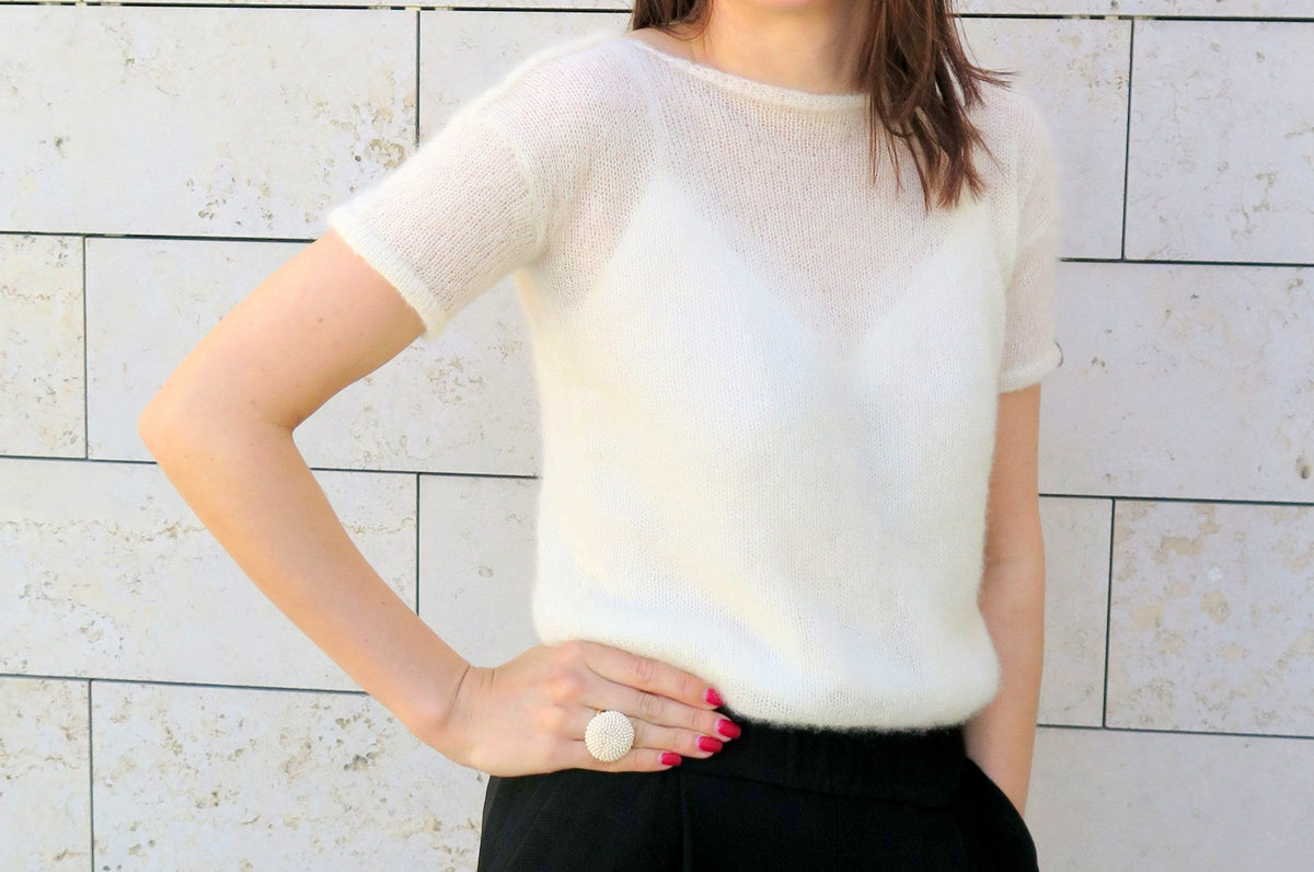 Mohair Silk Knit Sweater: Ivory Bridal Pullover