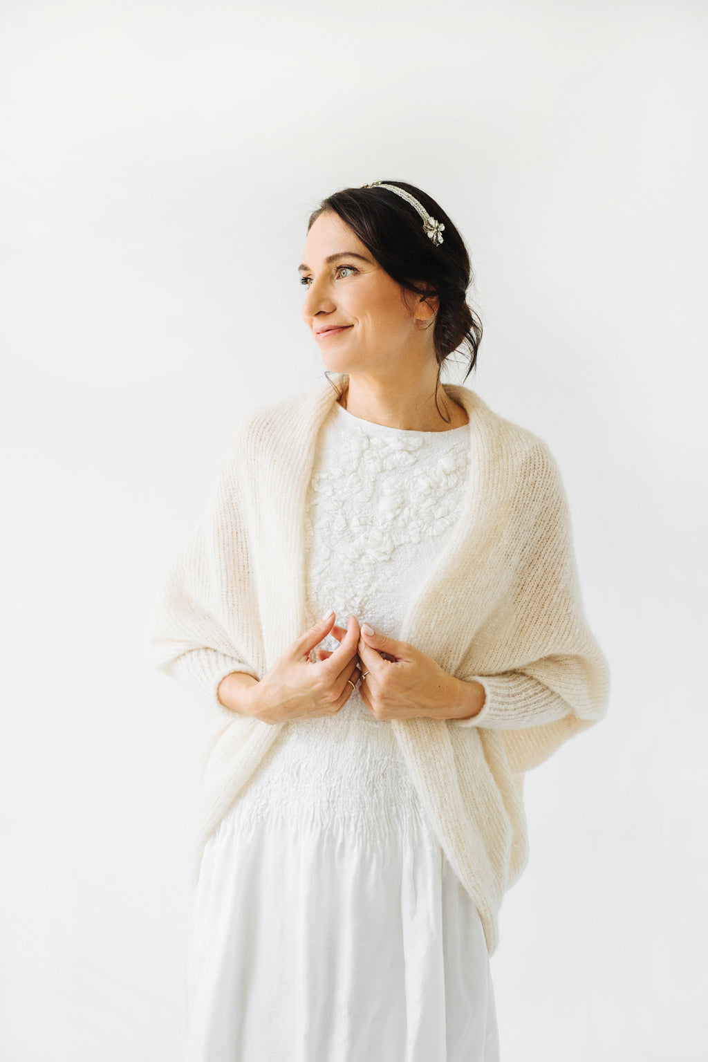 Off White Alpaca Silk Cardigan: Bridal Wedding Shrug