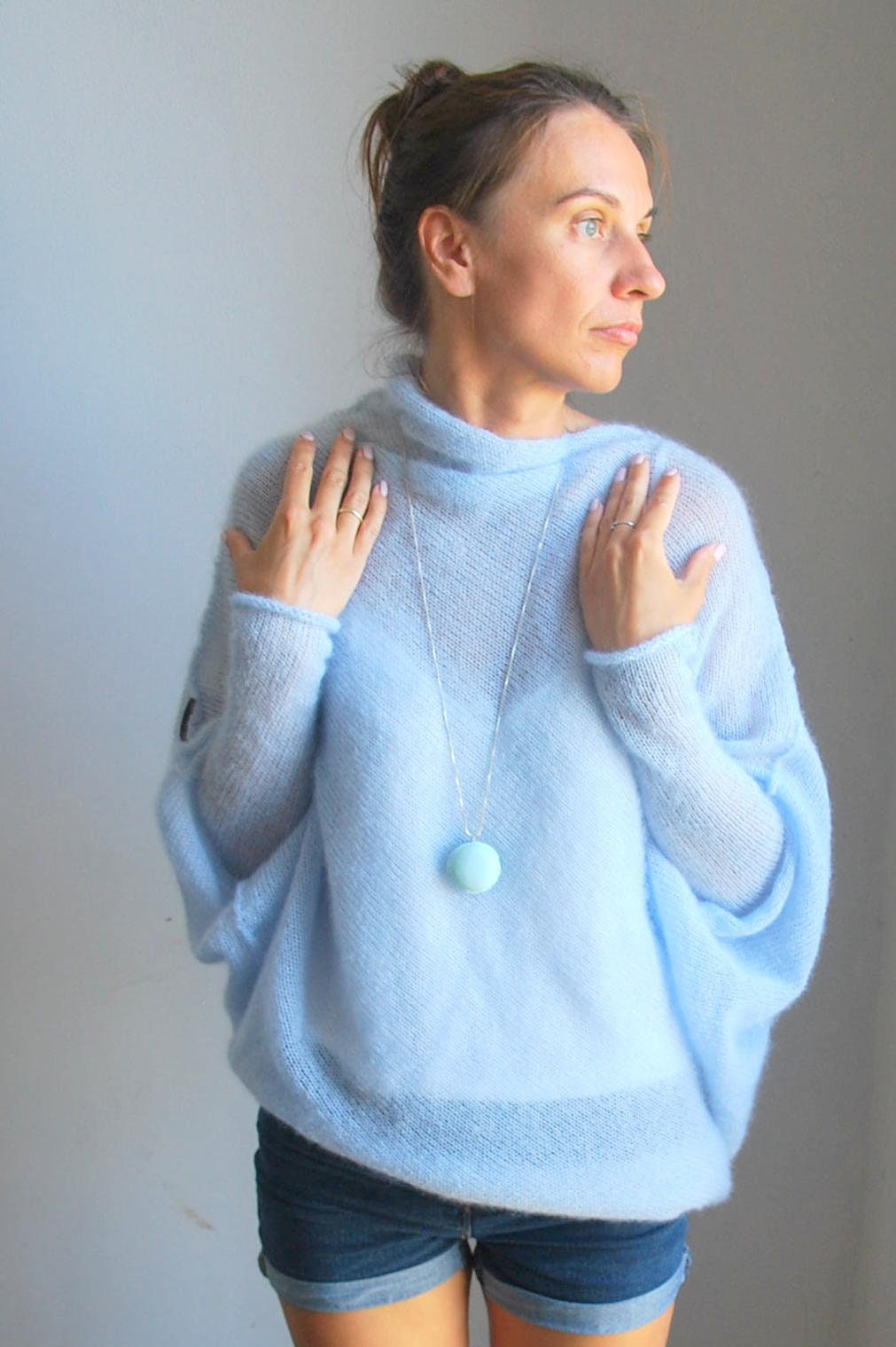 Handmade Mohair Knit Cardigan: Sky Blue Bridal Sweater