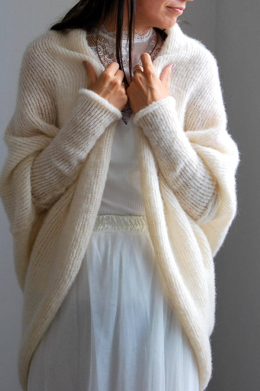 Ivory Alpaca Silk Knit Cardigan: Bridal Wedding Shrug